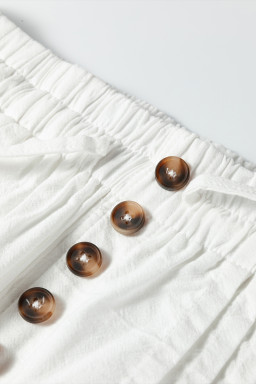 Jet Stream Drawstring Elastic Waist Button Pleated Detail Wide Leg Pants