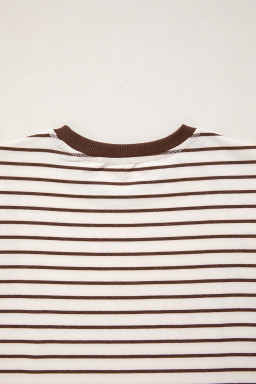 Brown Stripe Ribbed Round Neck Trim Loose Tank Top