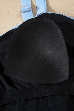 Navy Blue Color Block Detail Adjustable Straps One Piece Swimsuit