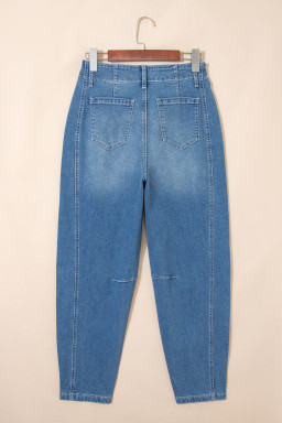 Sky Blue Medium Wash Cuffed Barrel Jeans