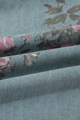 Beau Blue Floral Print Pleated High Waist Wide Leg Denim Jumpsuit