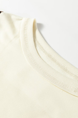 Beige Raw Seam Color Block Leopard Patchwork Baggy Long Sleeve Top