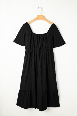 Black Plus Size Short Sleeve Lace-up High Waist Midi Dress