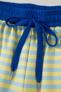 Yellow Stripe Drop Shoulder Boxy Casual Terry Short Set