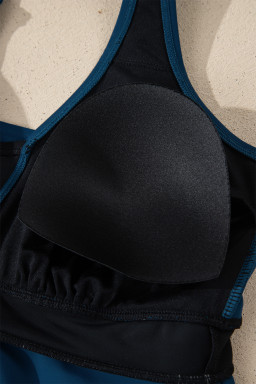 Sail Blue Color Block Patchwork Bow Knot Detail Sleeveless Swim Dress