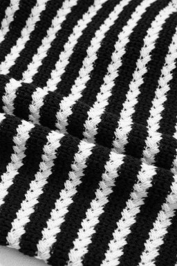 Black Stripe Short Sleeve Knit V Neck Bow Knot Sweater