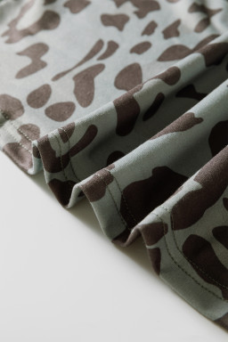 Green Leopard Print Varsity Striped Trim Long Sleeve Top