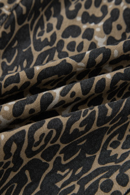 Khaki Contrast Scalloped Lace Trim Leopard Denim Shorts