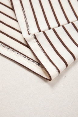 Brown Stripe Ribbed Round Neck Trim Loose Tank Top