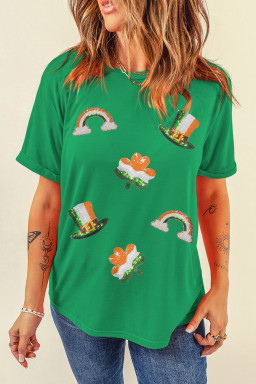 Bright Green St Patricks Day Elements Sequin Graphic Tee