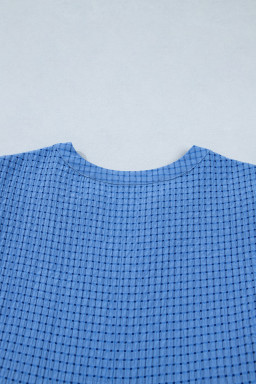 Dusk Blue Gingham Textured Bow Tie Short Sleeve Tiered Midi Dress