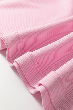 Pink Drop Shoulder Long Sleeve Plus Size Ribbed Top