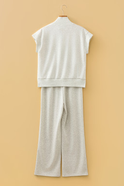 Light Grey Half Zip Polo Tee Casual Pant Set