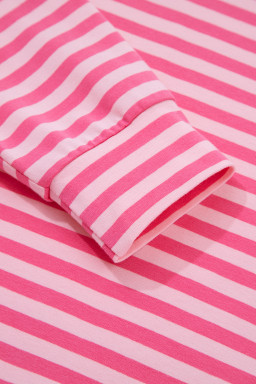 Rose Stripe Drop Shoulder Round Neck Top and Buttoned Straight Pants Two Piece Set