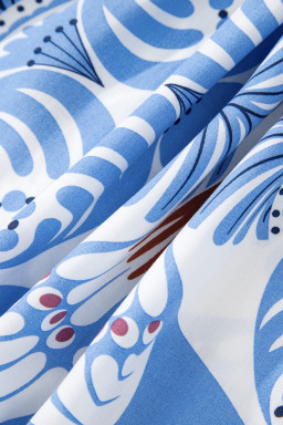 Sky Blue Tropical Botanic Print Flutter Sleeve Vacation Long Dress