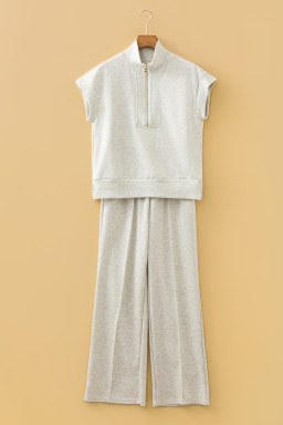 Light Grey Half Zip Polo Tee Casual Pant Set