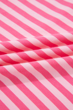 Rose Stripe Drop Shoulder Round Neck Top and Buttoned Straight Pants Two Piece Set