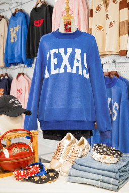 Dark Blue Texas Graphic Mock Neck Reversible Sweatshirt