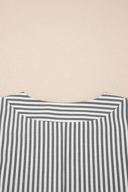 Black Stripe Plus Size V Neck Roll-tab Short Dolman Sleeve Blouse