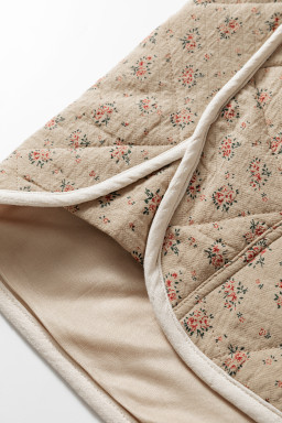 Khaki Floral Print Quilted Concealed Button Vest