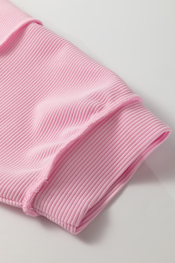 Pink Drop Shoulder Long Sleeve Plus Size Ribbed Top