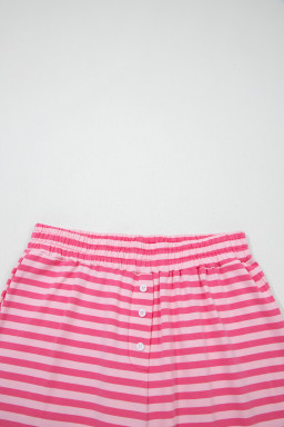 Rose Stripe Drop Shoulder Round Neck Top and Buttoned Straight Pants Two Piece Set