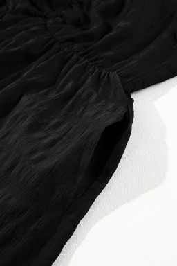 Black Plus Size Short Sleeve Lace-up High Waist Midi Dress