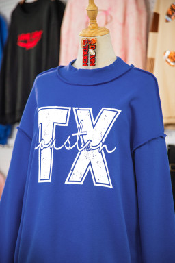 Dark Blue Texas Graphic Mock Neck Reversible Sweatshirt