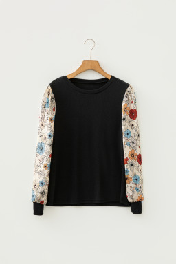 Apricot Flower Puff Sleeve Patchwork Top