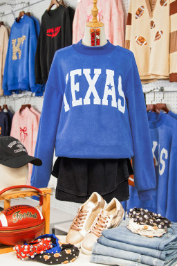 Dark Blue Texas Graphic Mock Neck Reversible Sweatshirt
