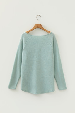 Moonlight Jade Textured Raglan Sleeve Knit Loose Top