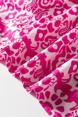 Rose Boho Mixed Print Contrast Trim V Neck Short Sleeve Flared Dress