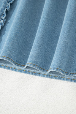 Myosotis Frilled Detail Button Down Ruffle Short Sleeve Denim Mini Dress