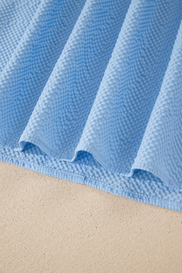 Beau Blue Flower Embroidered Puff Sleeve Split Neck Textured Blouse