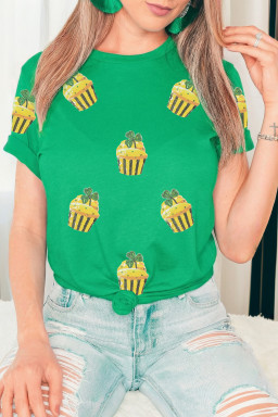 Bright Green St Patricks Day Sequin Cupcake Graphic T Shirt