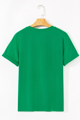 Bright Green Cute Clover Bow Checkered Detail Casual T Shirt