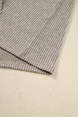 Simply Taupe Plus Size Ribbed Knit Kangaroo Pocket Henley Long Sleeve Top