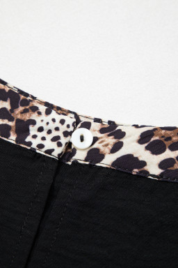 Black Plus Size Leopard Patchwork Round Neck Loose Tee