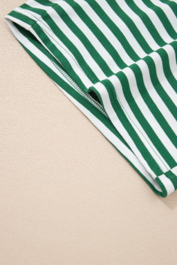 Green Stripe Drop Shoulder Boxy Casual Terry Short Set