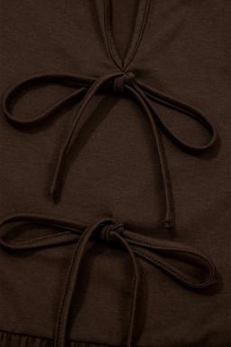 Coffee Plus Size Solid Color Bow Tie Peplum Tank Top