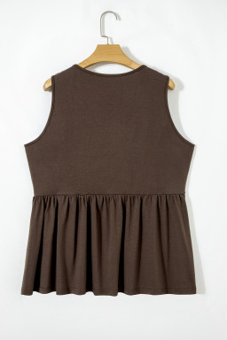 Coffee Plus Size Solid Color Bow Tie Peplum Tank Top