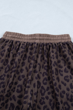 Brown V Neck Collar Leopard Printed 2pcs Short Set