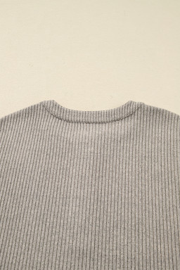 Simply Taupe Plus Size Ribbed Knit Kangaroo Pocket Henley Long Sleeve Top