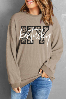 Khaki Kentucky KY Leopard Lettering Ribbed Baggy Sweatshirt