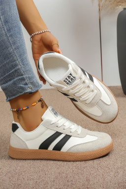 White Varsity Color Block Patchwork PU Leather Lace Up Shoes