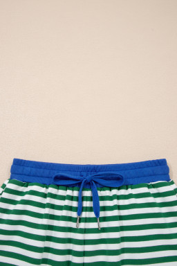 Green Stripe Drop Shoulder Boxy Casual Terry Short Set