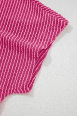 Bright Pink Striped Ribbed Knit T-shirt Shift Dress