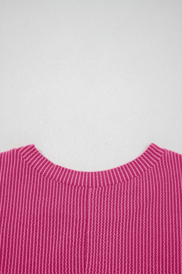 Bright Pink Striped Ribbed Knit T-shirt Shift Dress