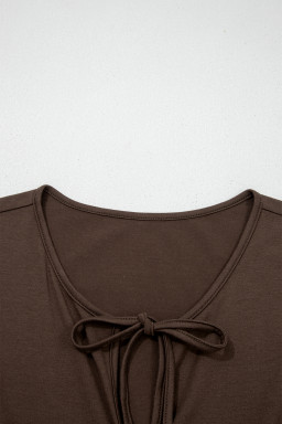 Coffee Plus Size Solid Color Bow Tie Peplum Tank Top