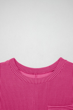 Bright Pink Striped Ribbed Knit T-shirt Shift Dress